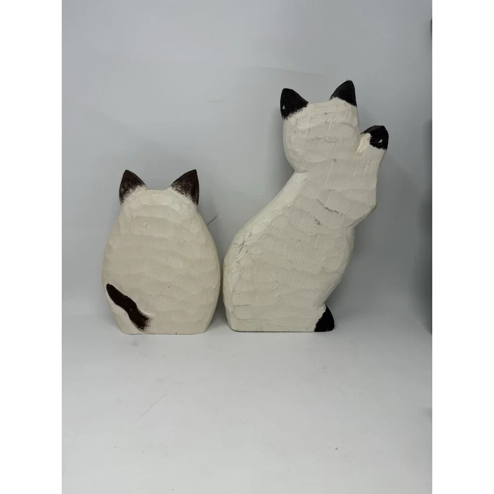 James Haddon Wooden Hand Carved Hand Painted Cats Folk Art Signed Siamese Cat
